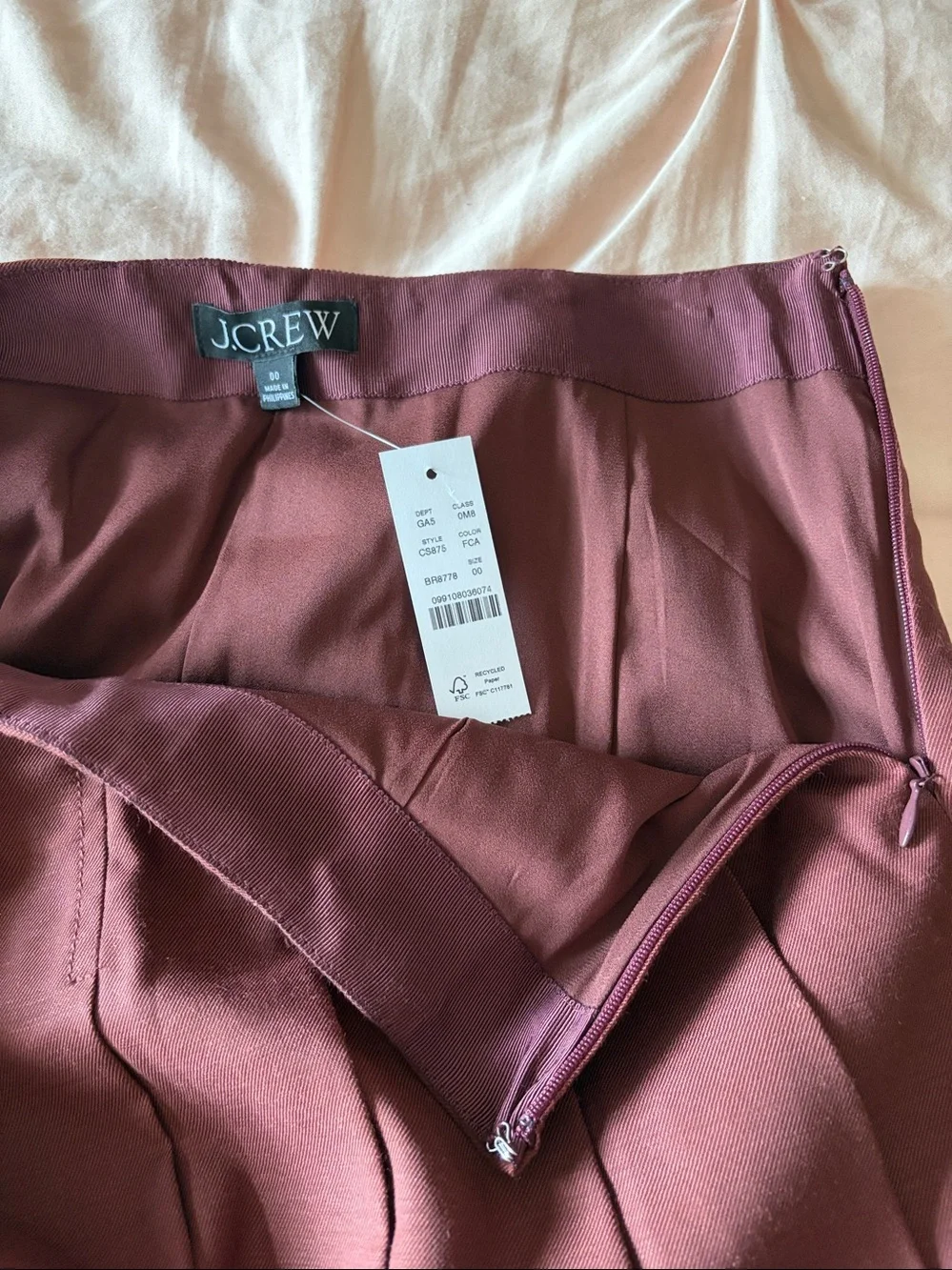 J Crew Grammercy Pleated Skirt in Fresh Cacao size 00